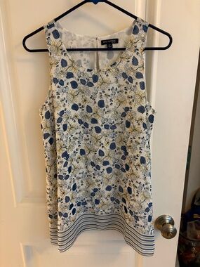 Max Edition White Sleeveless blue and yellow floral tank